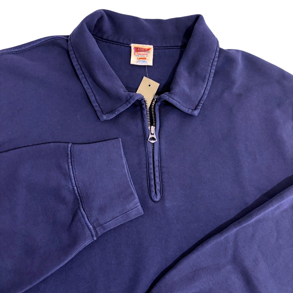 New J.Crew Quarter Zip Navy Blue Sweatshirt Mens L Cotton Pullover Work School